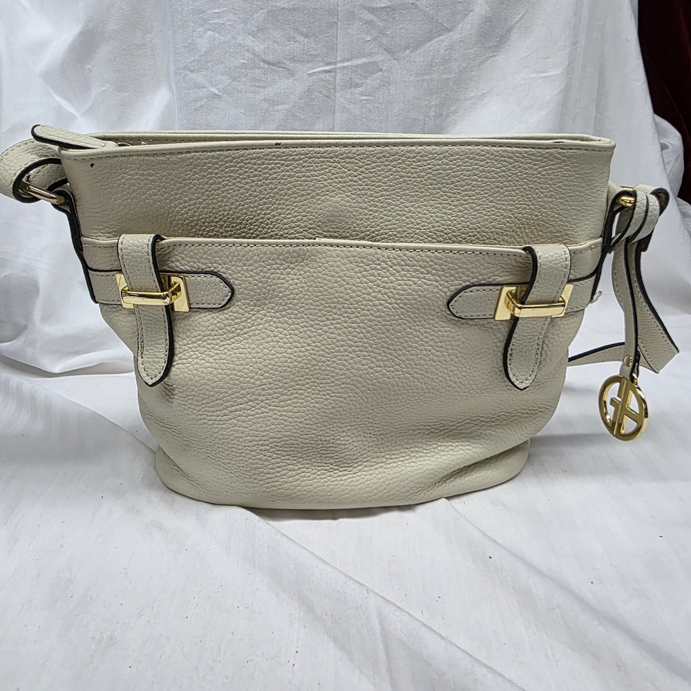 Giani Bernini Cream Leather Bag with Gold Accents
